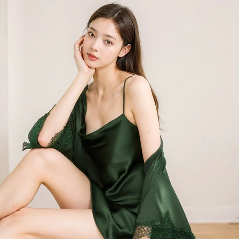 Home Bathrobes Women Long Sleeve Nightgown Bath Robes Nightwear Home Wear Luxury 100% Silk Robe Sleepwear for Women