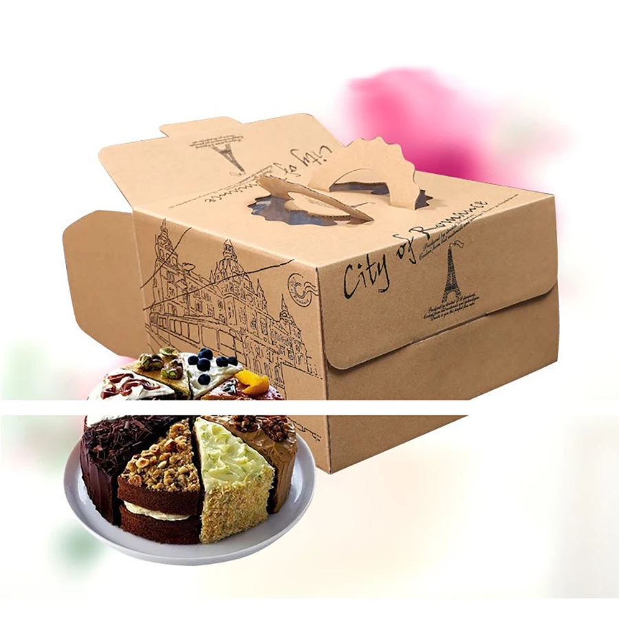 Cupcake Bread Dessert Packing Paper Gift Boxes Food Cardboard Food Package Cake Box with handle