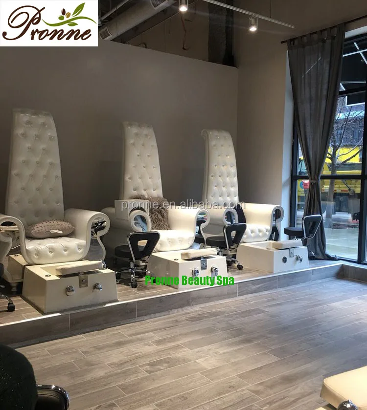 Nail salon ergonomic pedicure chair wooden base with ceramic sink and footrest