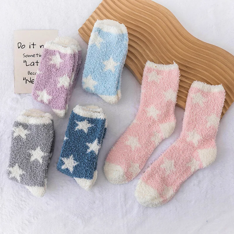 Manufacturer embroidery Custom Logo colorful Warm Cozy Winter Crew Floor Women Indoor Sleep Socks