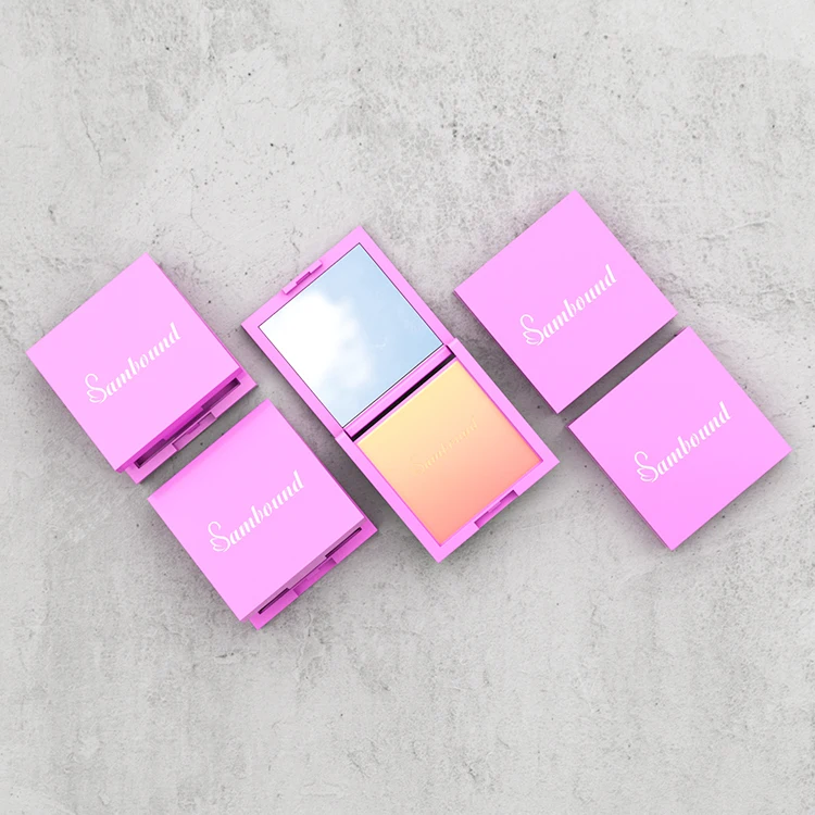 Custom Cosmetic Container Square Plastic Pink Single Empty Blush square press Powder Compact Case Packaging With Mirror