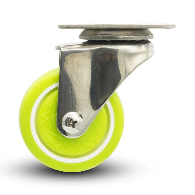 Wholesale 304 SS fork PU caster wheel manufacturer stainless steel 1.5/2 inch green casters wheel with brake
