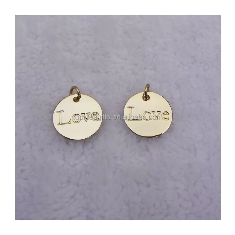 Solid 10mm Circle Shape Metal Jewelry Bracelet Tags With Logo Engraved Real Gold Discs