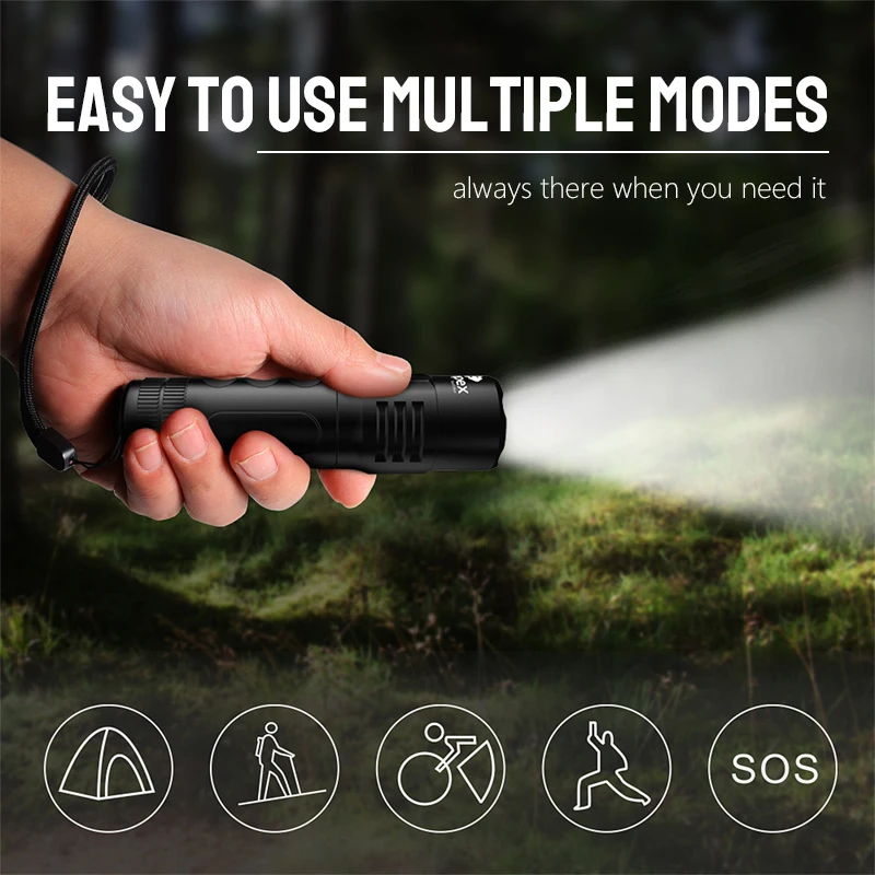 360Light Topy-C Rechargeable Led Flashlight Battery Zoom Aluminum Tactical Traveling Hiking Walking Torch Light