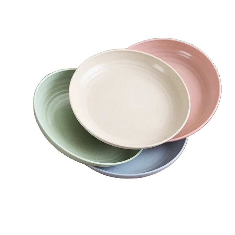K&B Wholesale Plastic PP Wheat Straw Round Pigmented Kids Dinner Fruit Dish Plate Set Unbreakable