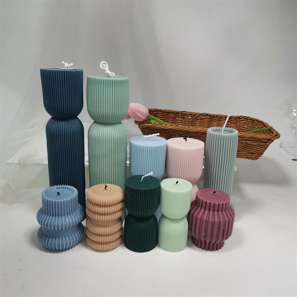 Minimal Stripy Pillar Candle Molds Silicone Column Binodal Soy Soap Resin Mould Taper Pole Cylinder Striated Sculpture Decor