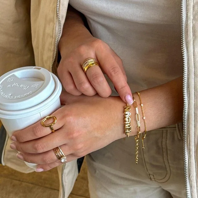 DIY 18k Gold Plated 26 A-Z Initial chunky Bubbles Letter Bracelet For Women