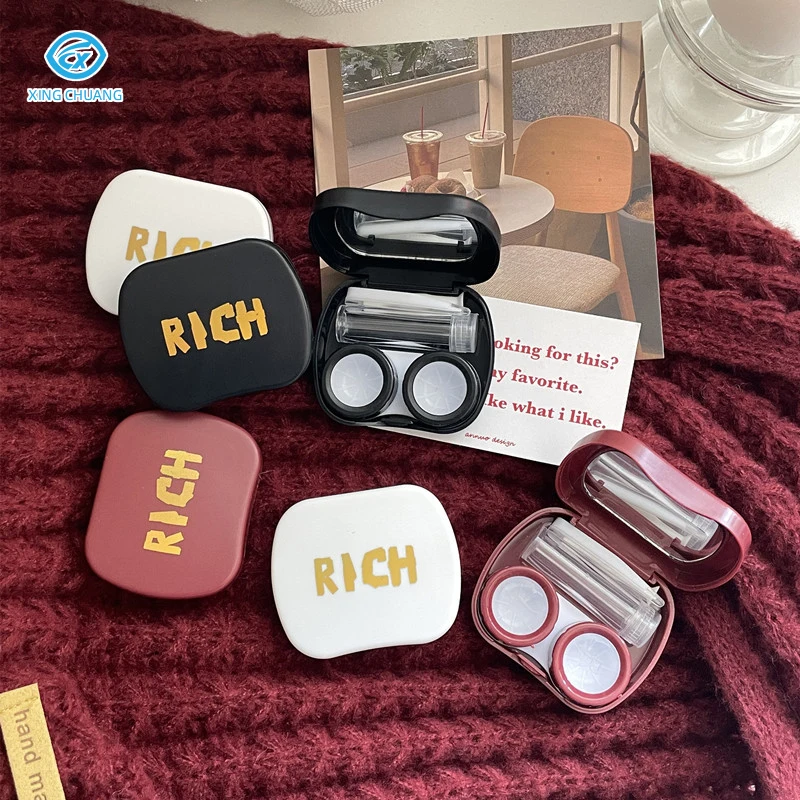 Factory direct spot simple solid color contact lens case with English logo can be customized contact lens box