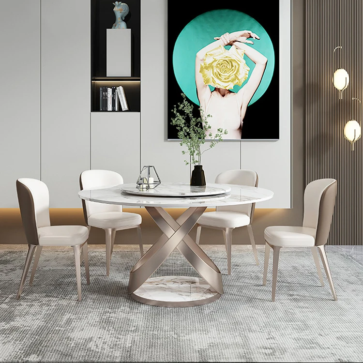 wholesale minimalist new style round dining table set 6 chairs dining room set dining room furniture for hotel