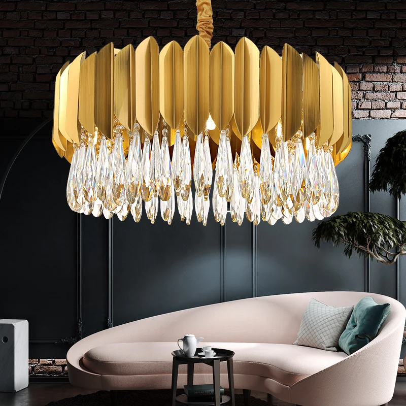 golden k9 crystal prism round luxury chandeliers pendant lights for living room hotel lobby