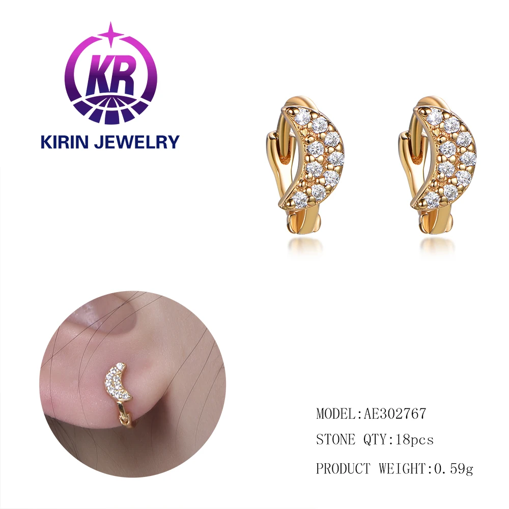 Pendientes pequenos y bonitos de oro de 18 k Pendientes de aro con luna y estrella de plata de ley 925