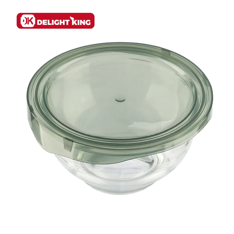 3pcs High borosilicate round glass salad bowl mixing bowl with plastic lid bakeware set glass bowl with lid
