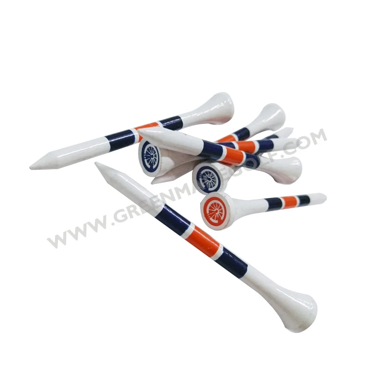 Bulk mini middle long size golf tees 2 stripes circle golf tees wood bamboo material endurable cheap bulk packing golf accessory