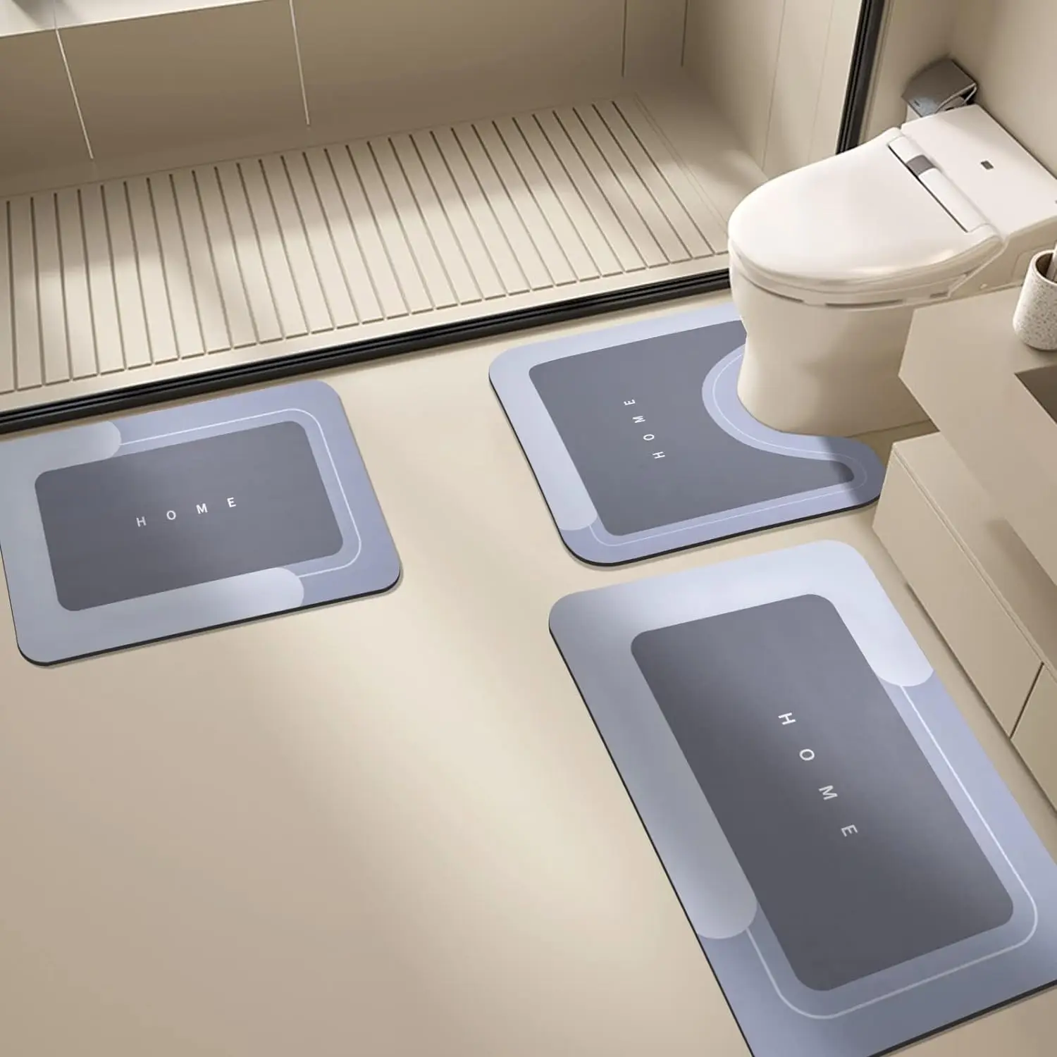 rubber heated diatom luxury waterproof nonslip drying anti slip bath mat for absorbent bathroom foot door floor mat rug set