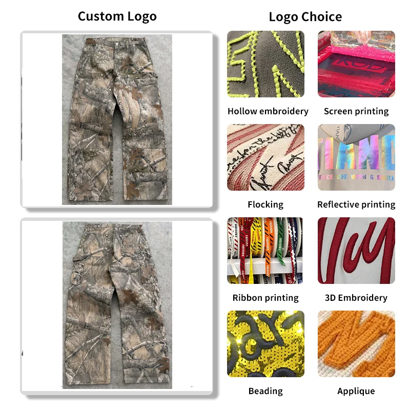 Customized Full Print 100% Cotton Straight Pants High Quality Camouflage Pattern Stacked Trousers For Men
