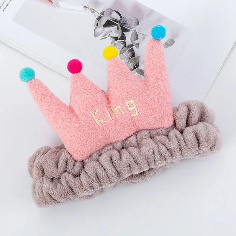 Cartoon Queen Color Crown Headband Makeup Face Washing Hair Ring Sweet Plush Hair Hoop Hairband