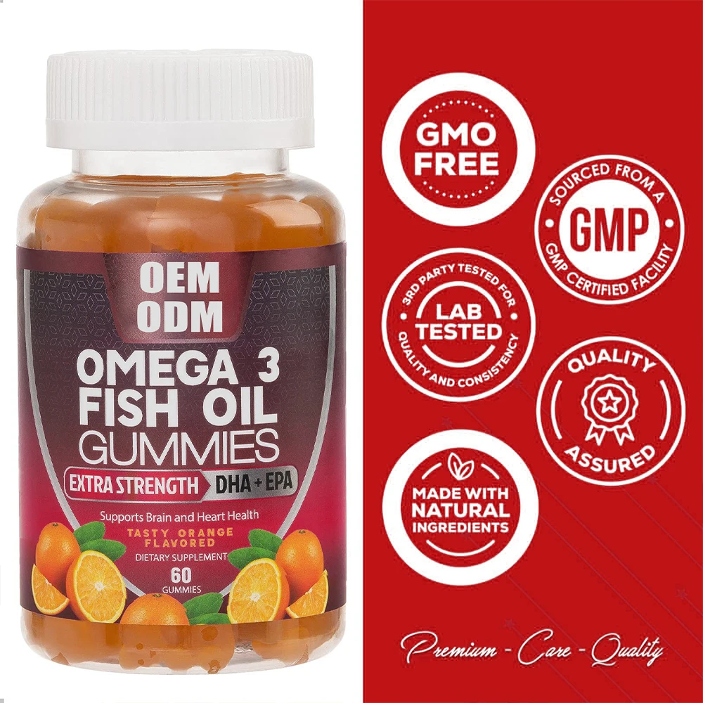 OEM Organic DHA EPA Omega 3 Gummies With Omega 6 9 For Supports Brain Joint Heart Eyes And Immune System