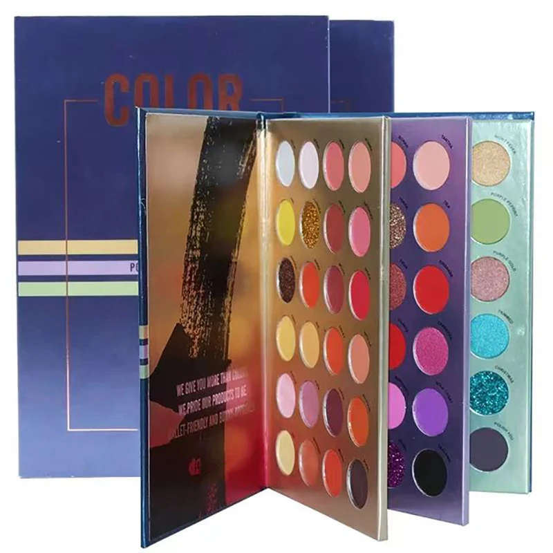 72 Color Vegan Eyeshadow Book Palette Private Label High Pigment Shimmer Glitter Matte Eyeshadow Palette