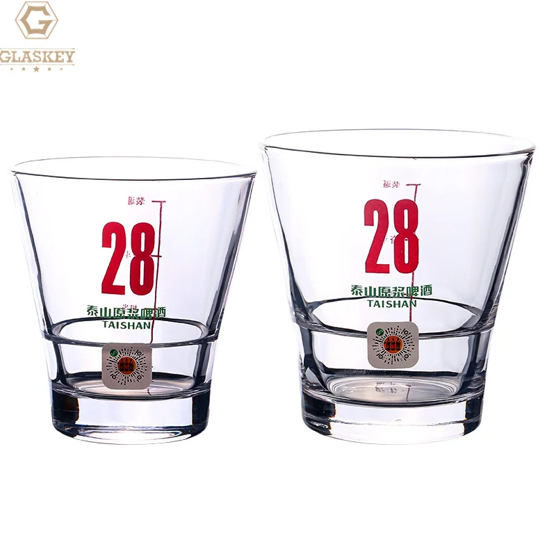 Custom Decal Glass Beer Mug With Handle Beer Tasting Glass Short Glass Cups For Beer