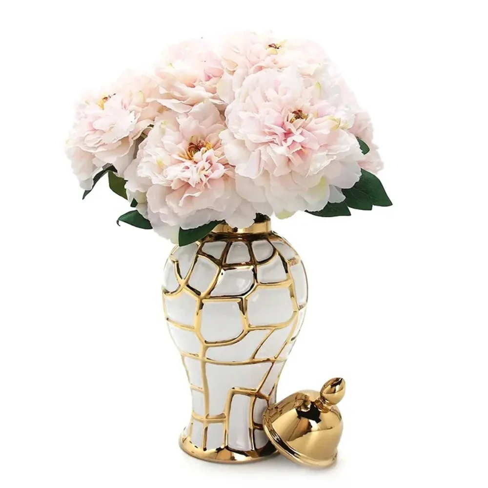 Luxury Geometric Electroplated Ginger Jars Tall Storage Tanks Flower Ceramic Vases For Home Decor Ornament OEM ODM