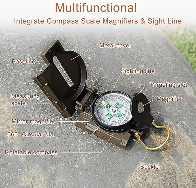 Multifunctional Compass Amy Green Waterproof Shakeproof Compass for Outdoor Camping Hiking