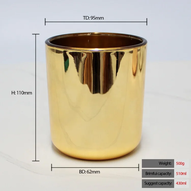 FengJun arc bottom 200ml 240ml 300ml 320ml 360ml 420ml electroplating golden silver rode golden empty glass candle jar