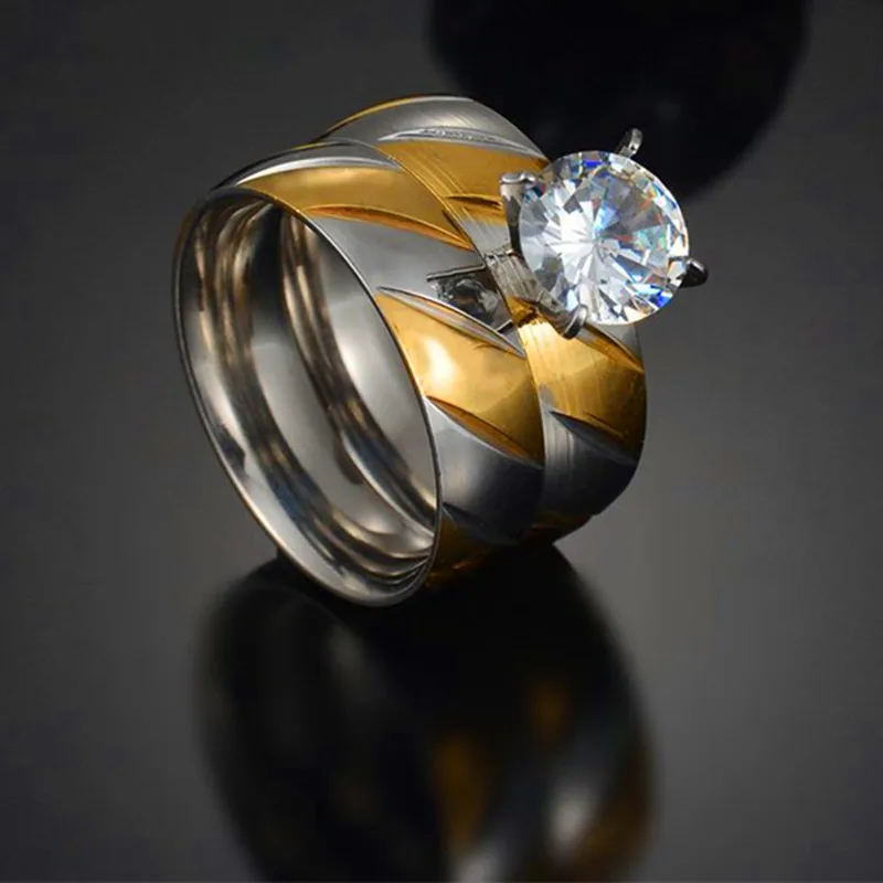 Модные Недорогие парные кольца из золота 2021 пробы итальянские обручальные с бриллиантами Мужские Простые Кольца нержавеющей стали цирконием