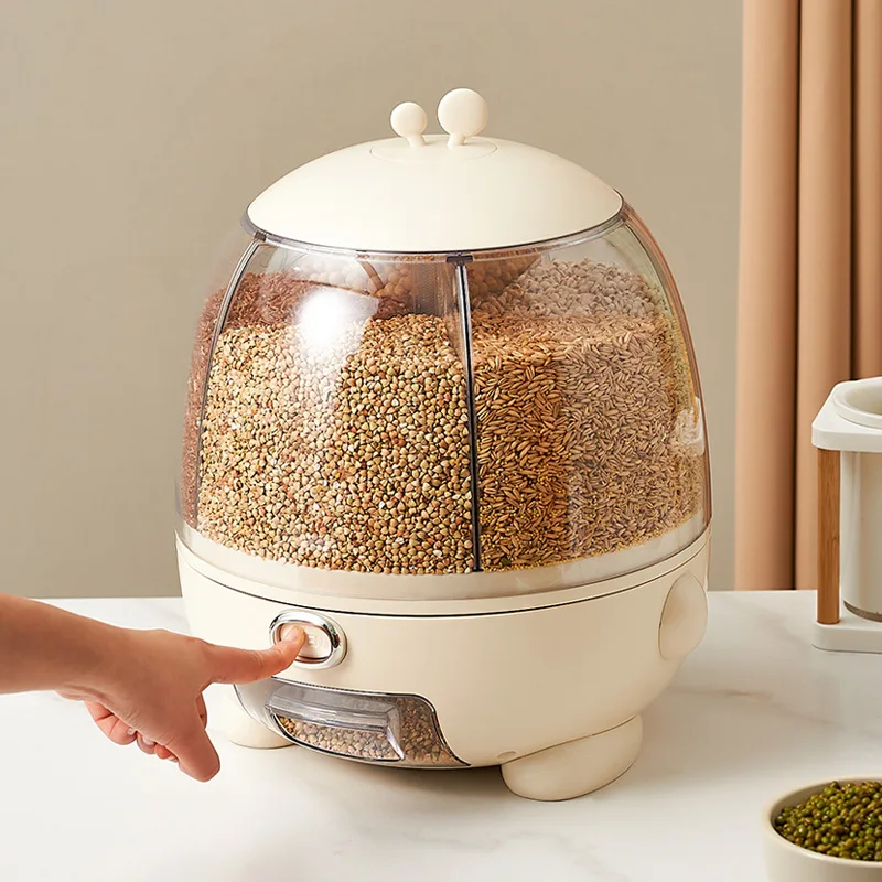 Grain Storage Dispenser rice dispenser 360 rotating  rice Storage Round Grain Dispenser Kitchen for Small Grains Beans