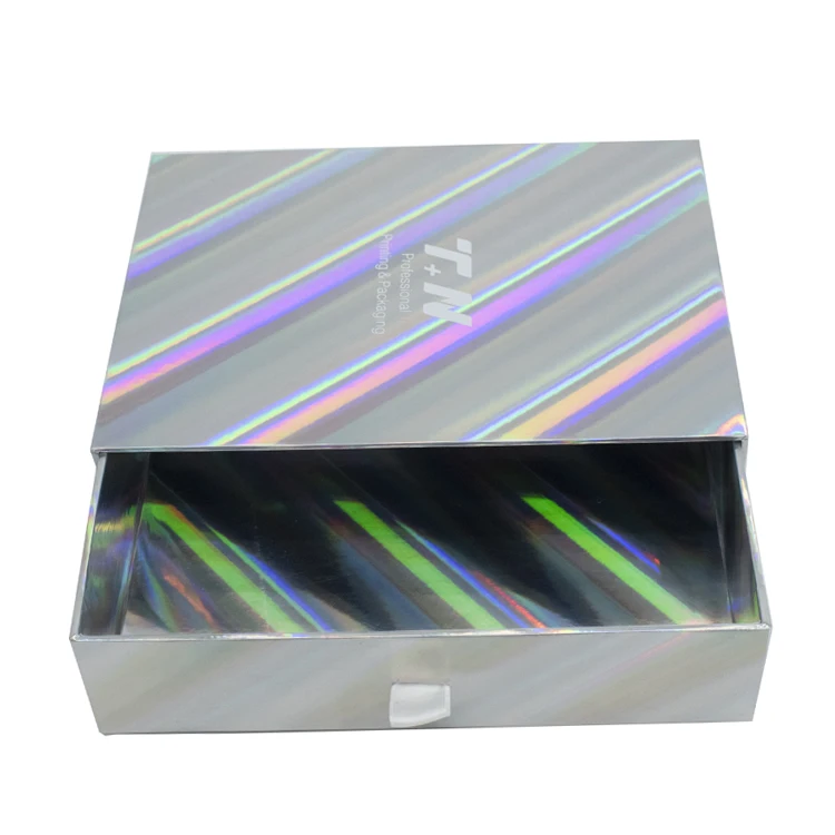 holographic glitter Iridescent sliding drawer boxes for gift packaging shiny cosmetic gift boxes