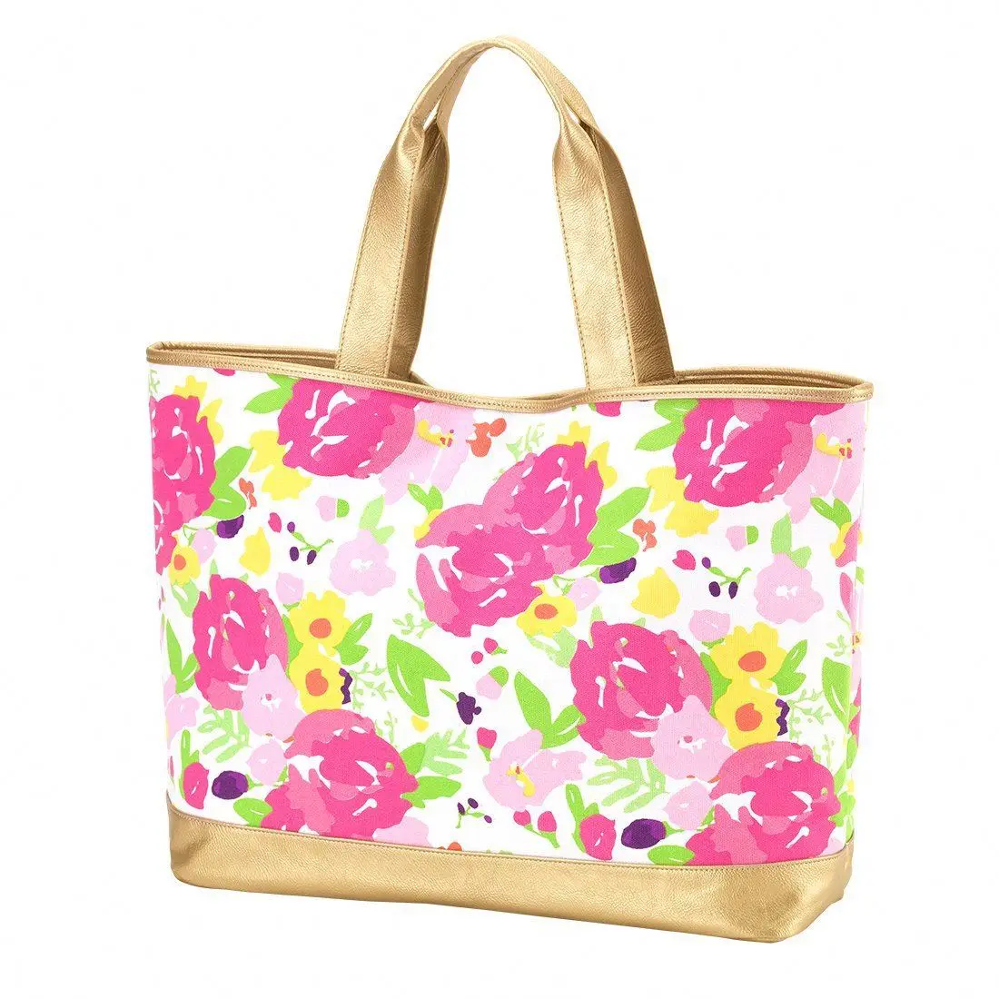 Zipper Tote Bags Wholesale Monogram Canvas Leather Beach Bag Metallic Rose Gold Bridesmaid Gift Bags
