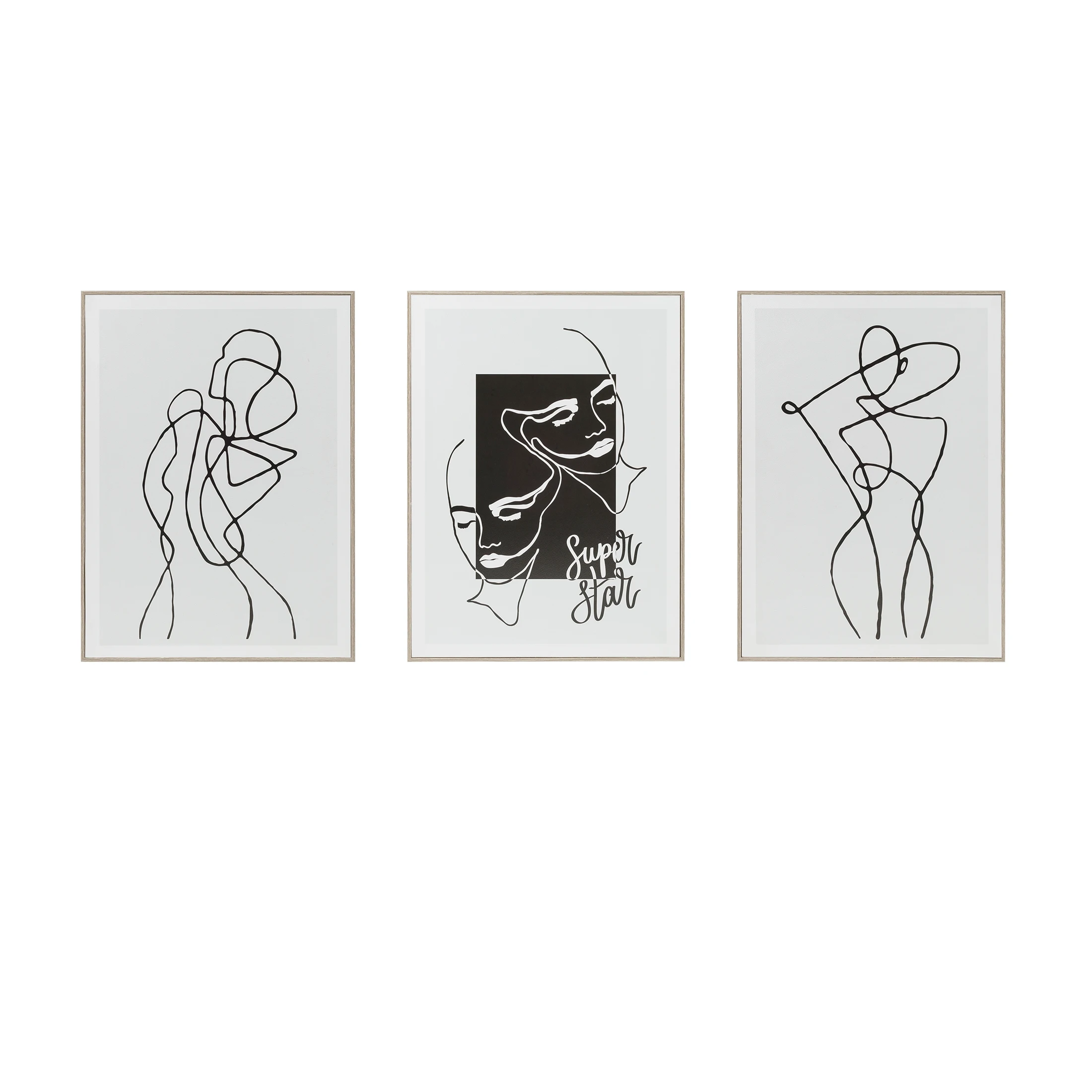 Modern Design Abstract Paintings Black And White Minimalist Line Woman Wood Framed Wall Art