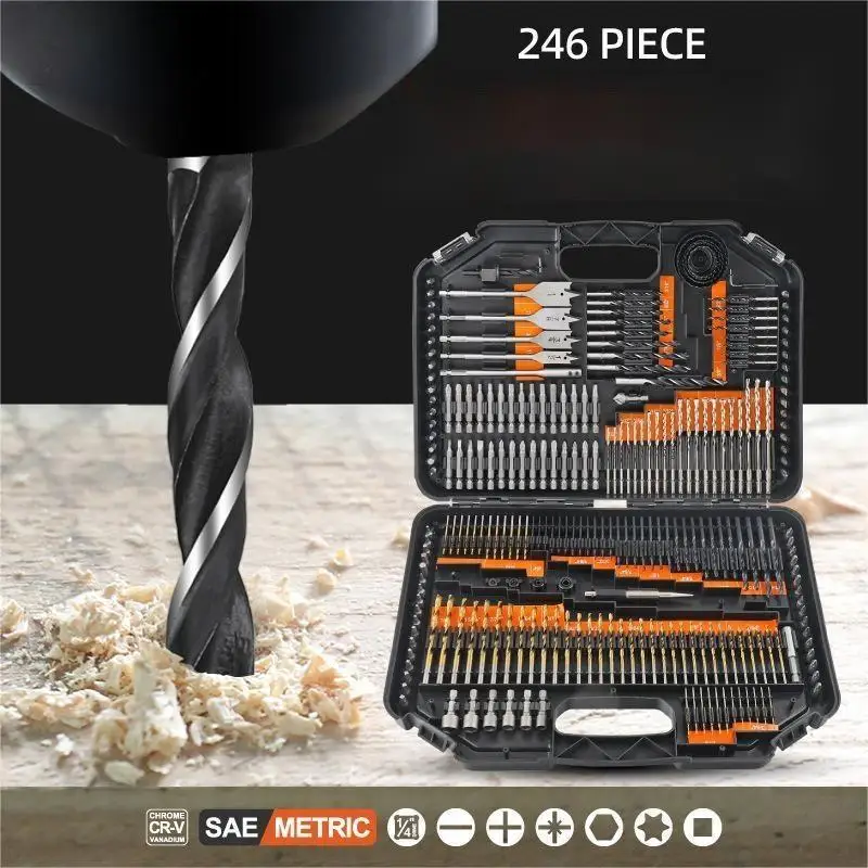 Multifunctional 246 pcs alloy steel twist bit woodworking metal electric combination kit set