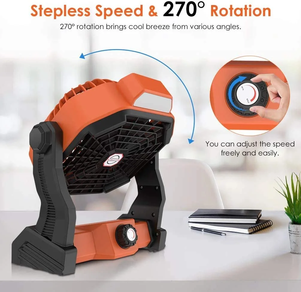 SRL X20 Portable Mini Fan Rechargeable 5200mAh Operated 3 Level 5V 2A Brightness LED Tent Fan Suitable for Outdoor Camping