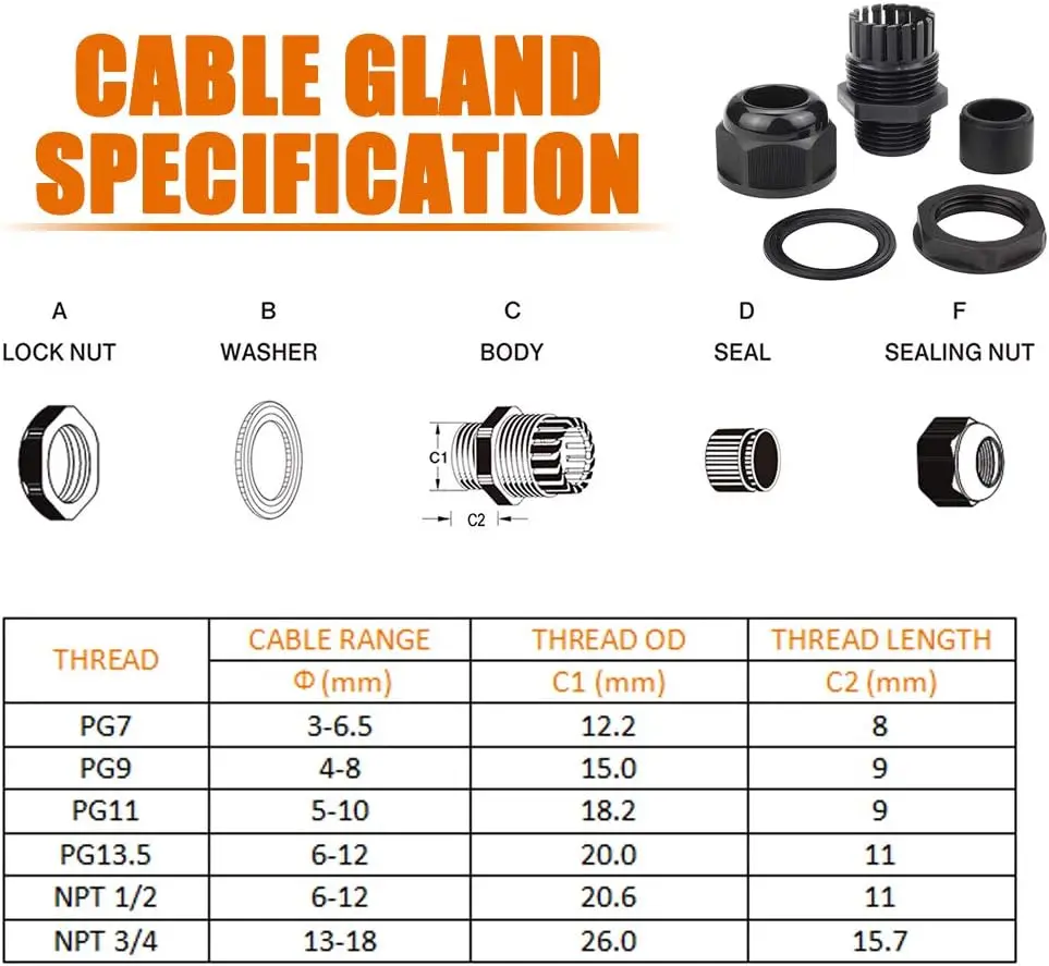 PG7 PG9 PG11 PG13.5 PG16 PG21 PG29 PG36 PG42 PG48 PG63 M12 M16 M18 M20 M22 M25 M32 nylon metal brass stainless steel cable gland