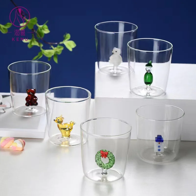 custom shape High Borosilicate Glass Cups Various Shapes Animal Cartoon Glass Cup with handle