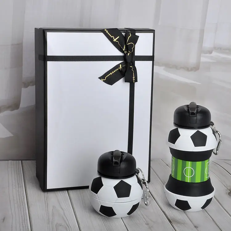 Collapsible Foldable Sport Soccer Football Children Silicone Gourd Customized Logo Drinking Kids Water Bottle