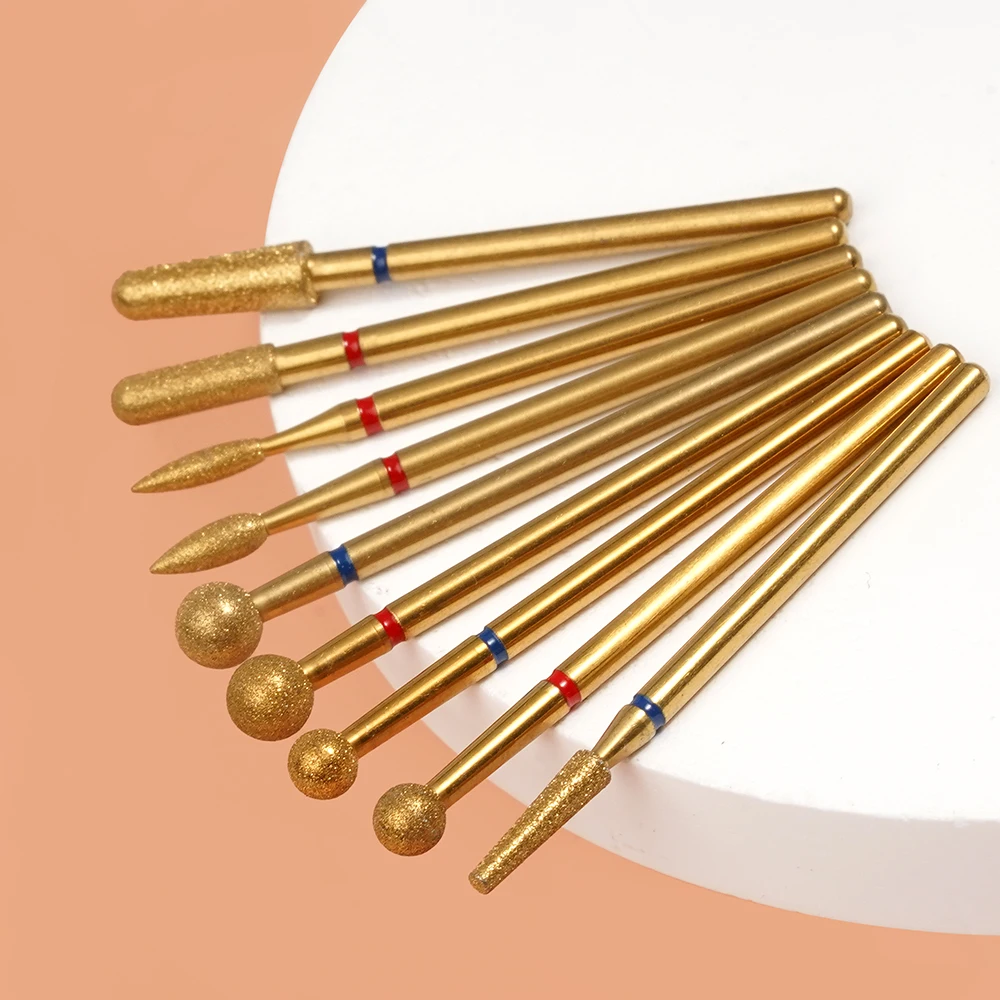 9 Models Gold Coating High Quality Diamond Nail Drill Bits Professional Cuticle Clean Bit