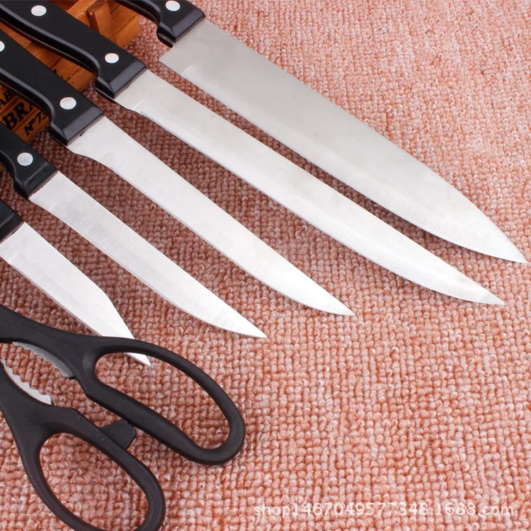 
Promotional 7pcs cooking knife set kitchen knives set with pine wood block 