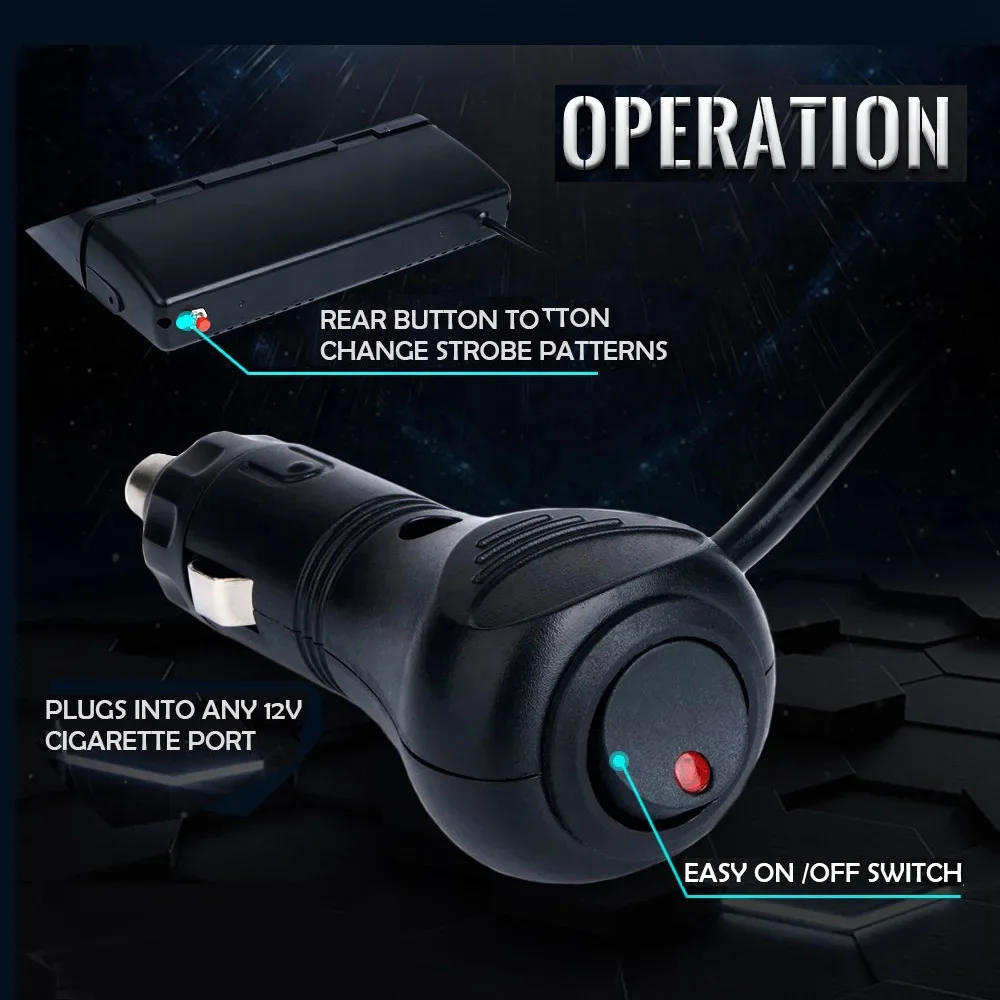 16W Car Windshield LED Strobe Light 12V Waterproof Police-Lights Warning Light Flash Dash Emergency Signal Lamps