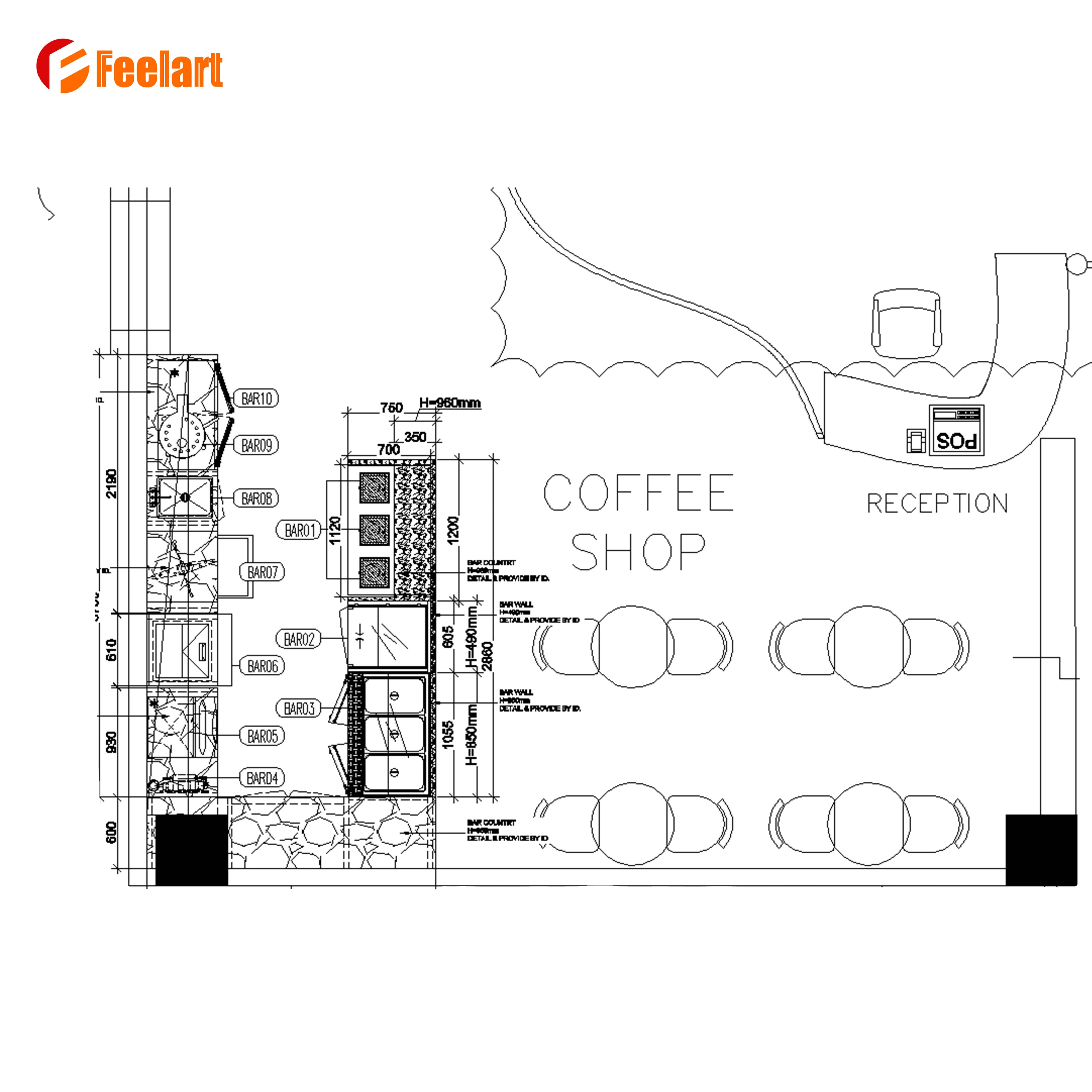 FEELART Fully-Loaded Coffee Shop Buffet with New Kitchen Equipment Counter Design and Machine Supply for Restaurants