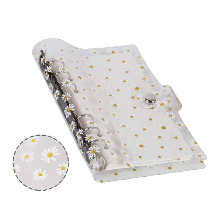 Wholesale A5 A6 Clear PVC Loose Leaf Glitter Notebook Cover Budget Binder Refillable 6 Ring Daisy Budget Planner Binder