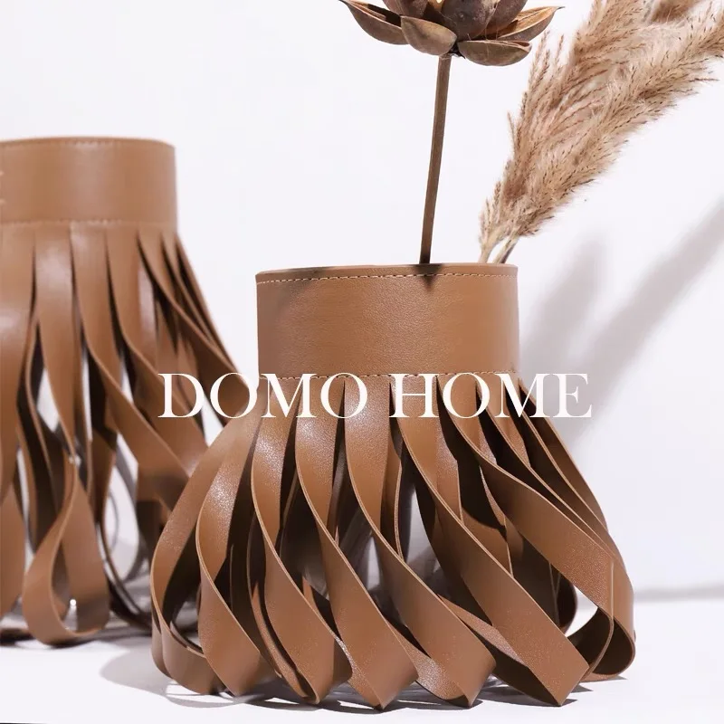 Flower Vase Leather Centerpiece Flower glass vase Eco-friendly leather cover Flower Pot Holder Shelf Decorative Home Decor