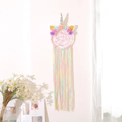 Настенное Радужное украшение Ins, колокольчик ветра, цветок из ткани, мультяшный кулон, детская игрушка, Ловец снов в виде единорога
