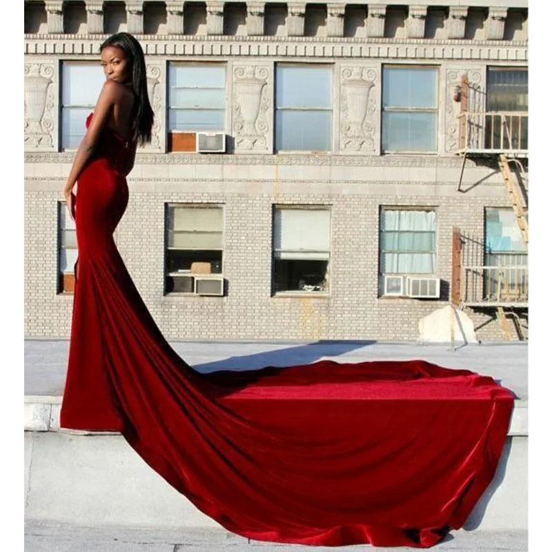 Mermaid Long Dinner Gown Velvet Fabrics Evening Dress