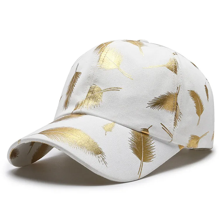 Winter Stylish Bronzing Feather Baseball Cap Men Women Yellow Gold Leaves Baseball Hats