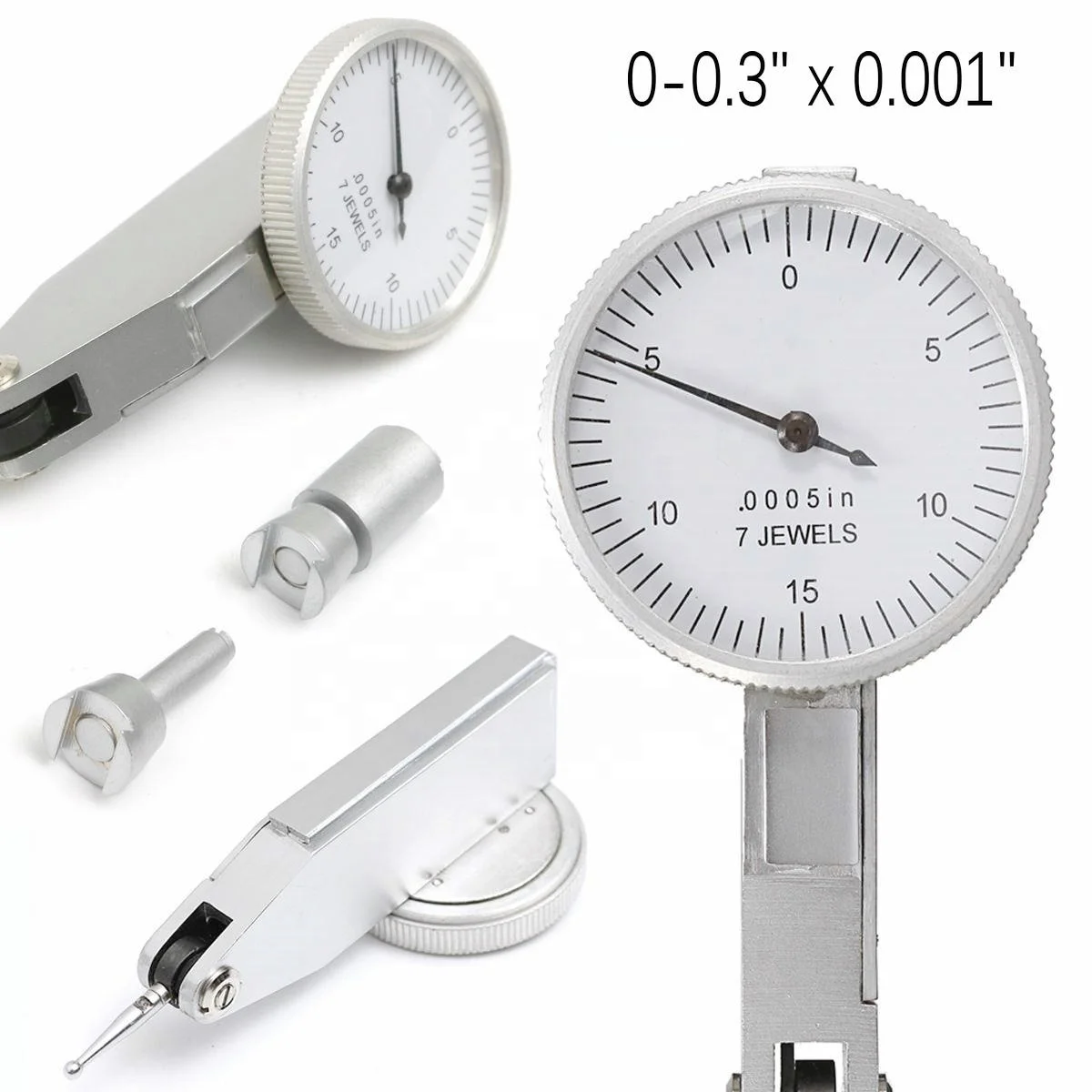 
0.030 inch with graduation 0.0005 inch 0-15-0 with 2 Clamps Dial Test Indicator Gauge 