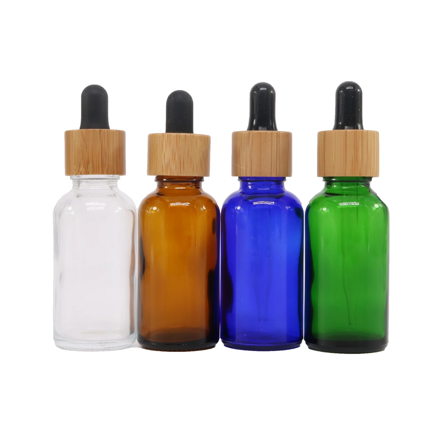 10 ml 15ml 30 ml amber blue glass essential oil bottle with bamboo dropper cap