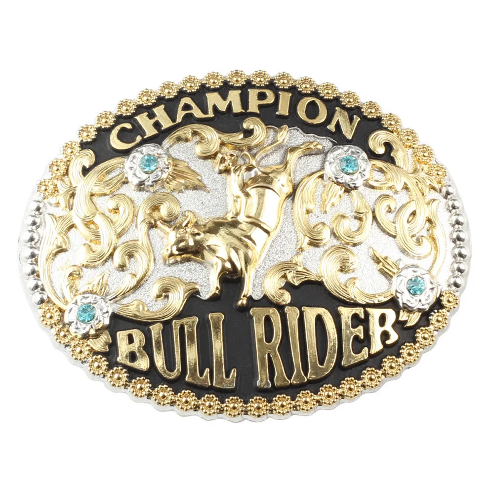 High Quality Metal Diamond Belt Buckle Western Cowboy Gold Bull Rider Belt Buckle
