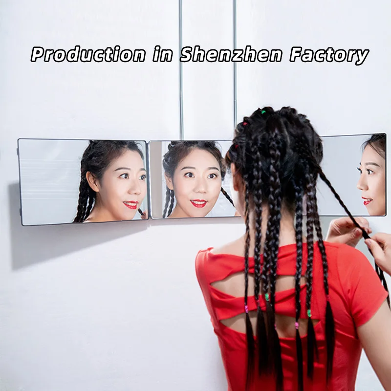 tri fold mirror Wall Mounted   hot selling China factory full length tri-folding mirror For Hair Cutting Self Haircut