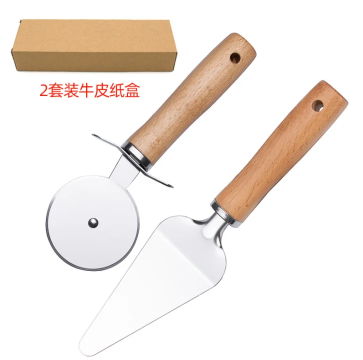 Factory wood handle stainless steel pastry pizza slice cutter cake server non stick pizza shovel